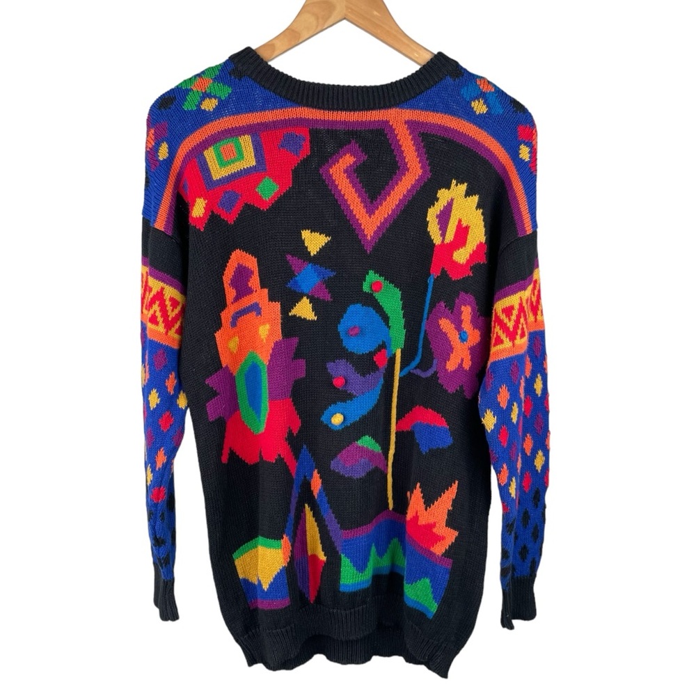 Vintage oversized sweater funky sweater. Vintage cotton colorful sweater